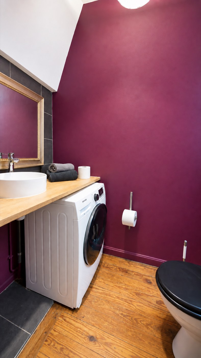 Lave-linge, vasque et toilettes séparées