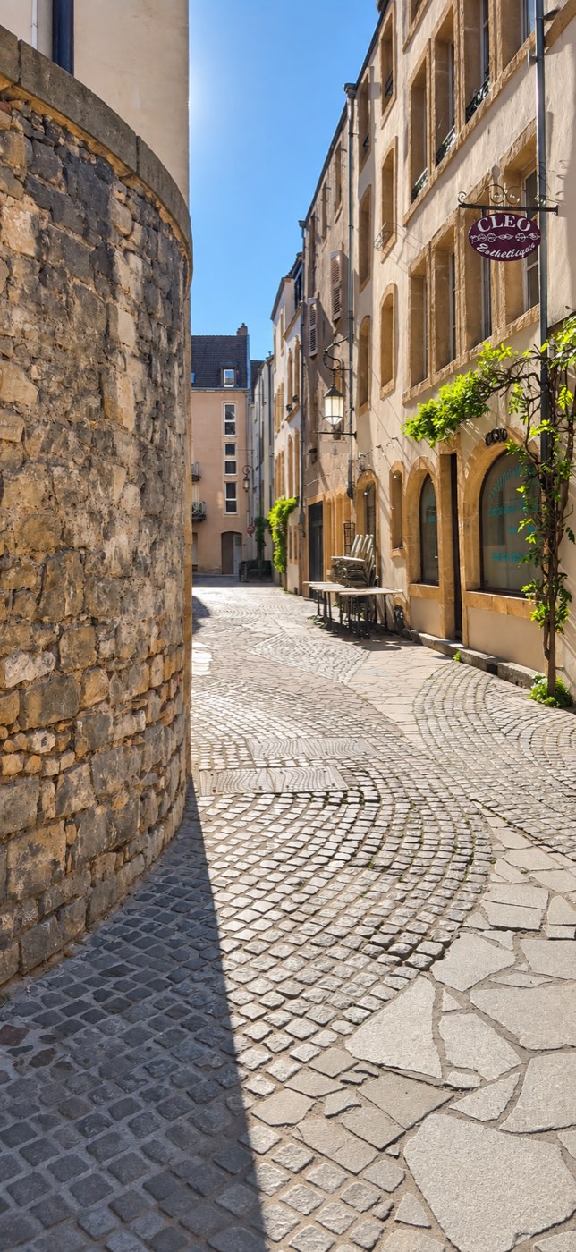 Rue pavée et murs de pierre